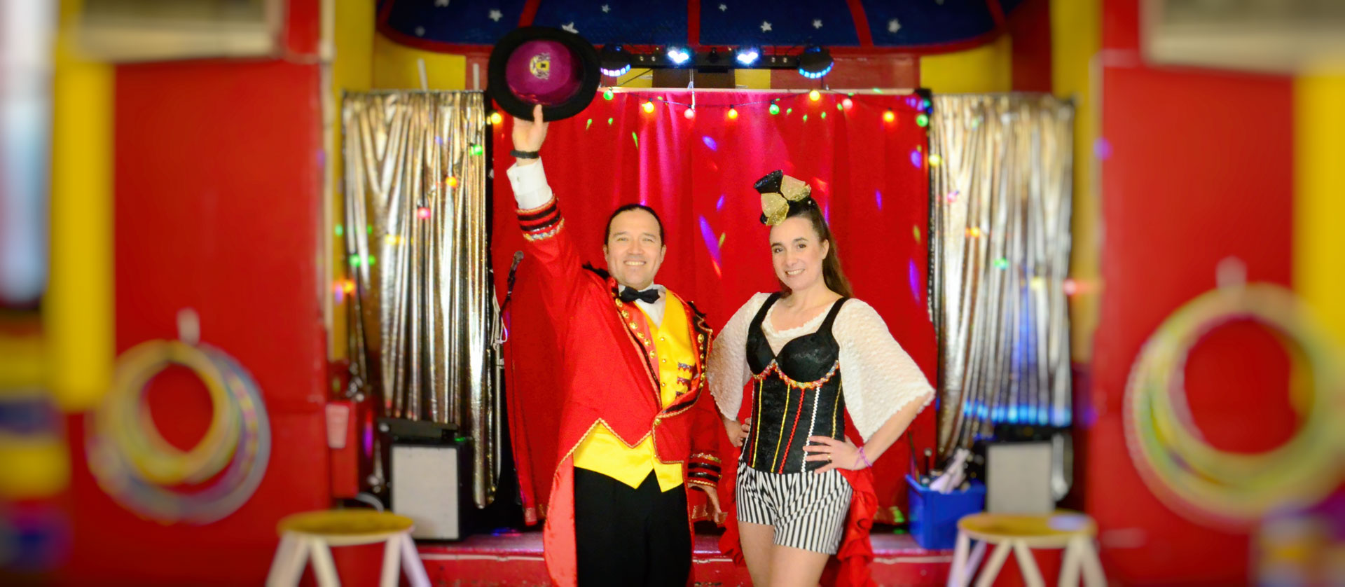 The Greatest Showman inspired kids birthday parties, with Melanie and Angelo. For school trip and team building too at Magical Circus.
